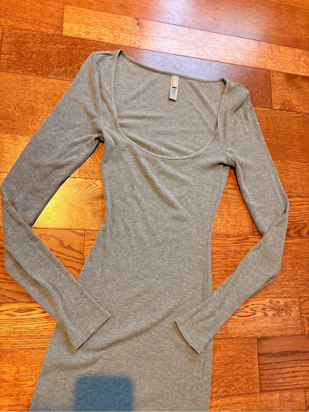 SKIMS Long Sleeve Scoop Neck Dress in Heather Gray